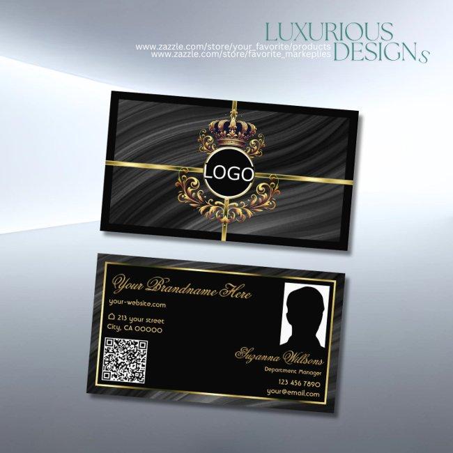 Luxury Royal Black Gold Crown Logo Photo QR Code