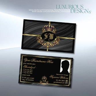 Luxury Royal Black Gold Crown with Monogram Photo