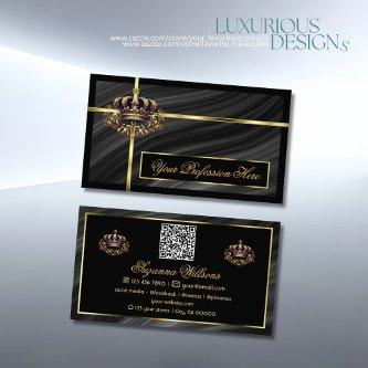 Luxury Royal Black Gold Crown with QR Code Noble