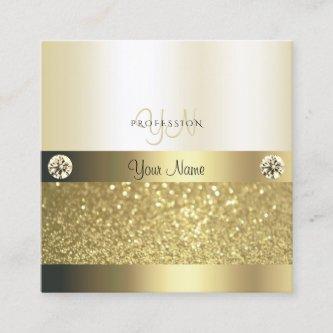 Luxury Shimmery Gold Luminous Glitter and Monogram Square