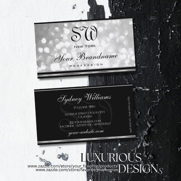 Luxury Silver Glitter Monogram Black Silver Border