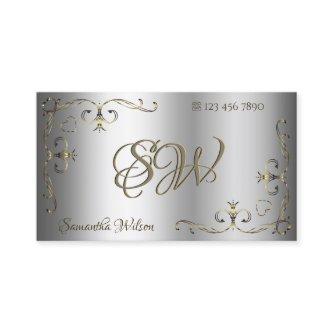 Luxury Silver Gold Ornate Corners Initials Elegant