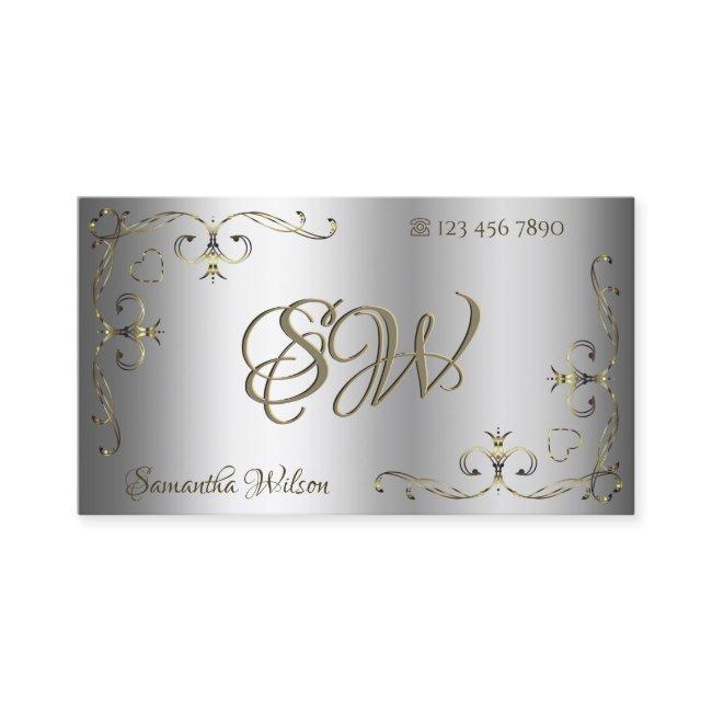 Luxury Silver Gold Ornate Corners Initials Elegant