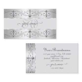Luxury Silver Gray Ornate Borders Jewels Monogram