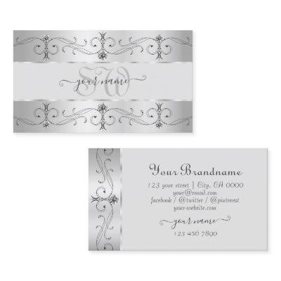 Luxury Silver Gray Ornate Borders Jewels Monogram