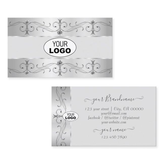 Luxury Silver Gray Ornate Borders Jewels with Logo