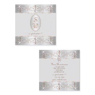Luxury Silver Rose Gold Ornate Ornaments Initials Square