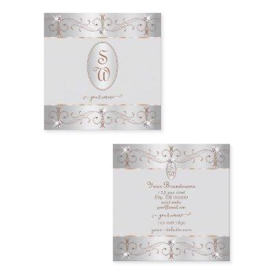 Luxury Silver Rose Gold Ornate Ornaments Initials Square