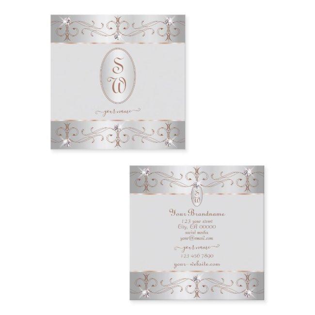 Luxury Silver Rose Gold Ornate Ornaments Initials Square