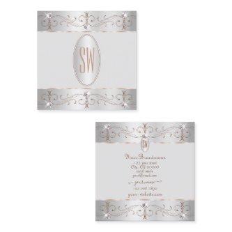 Luxury Silver Rose Gold Ornate Ornaments Monogram Square