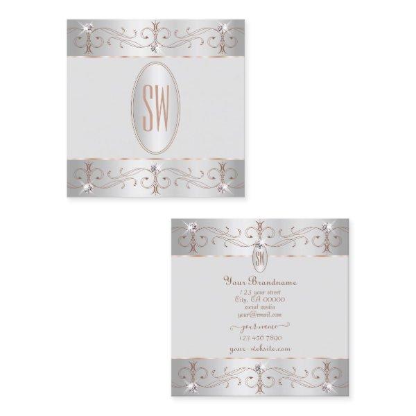 Luxury Silver Rose Gold Ornate Ornaments Monogram Square