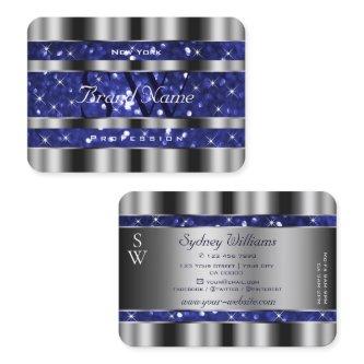 Luxury Silver Royal Blue Sparkle Glitter Monogram
