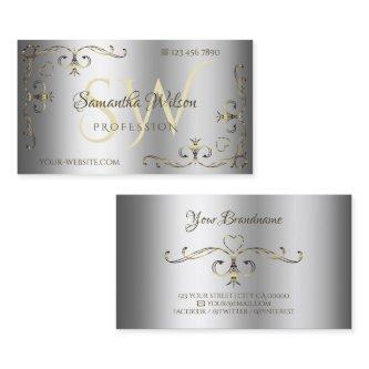 Luxury Silver Shimmer Gold Ornate Corners Initials