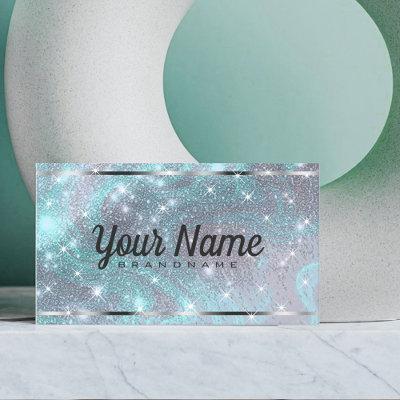 Luxury Silver Teal Marbled Glitter Shiny Stars