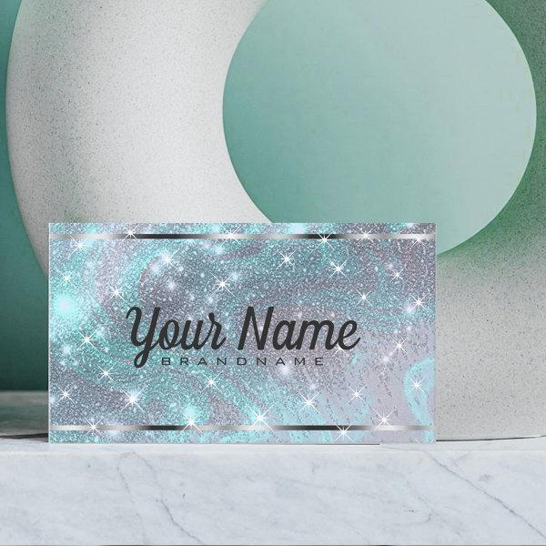 Luxury Silver Teal Marbled Glitter Shiny Stars