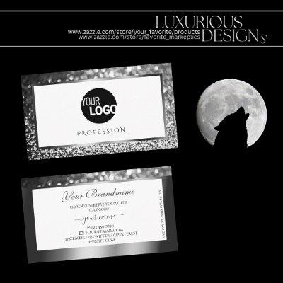 Luxury Silver White Sparkling Glitter Logo Elegant
