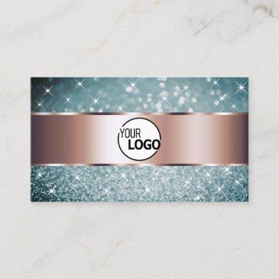 Luxury Teal Glitter Luminous Stars Logo Rose Gold