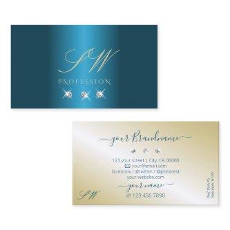 Luxury Teal Gold Beige Sparkling Diamonds Initials