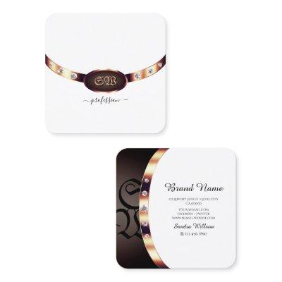 Luxury White and Rose Gold with Jewels Monogrammed Square