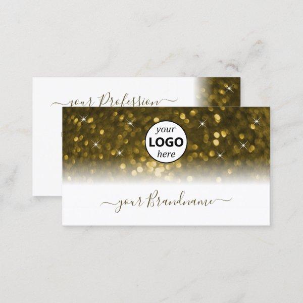 Luxury White Gold Sparkling Glitter Stars Add Logo