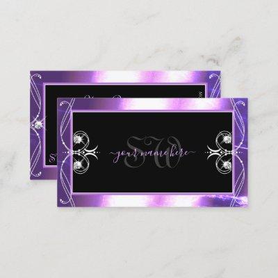Luxuy Ornate Black Purple Sparkle Jewels Initials