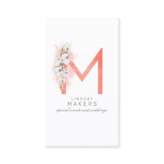 M Letter Monogram White Orchids and Pampas Grass