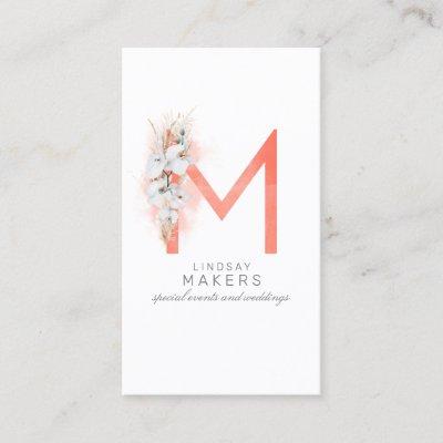 M Letter Monogram White Orchids and Pampas Grass