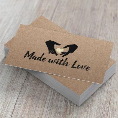 Made with Love Hands & Gold Heart Rustic Kraft
