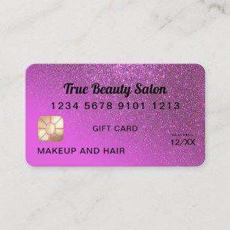 Magenta Glitter Credit Card Gift Certificate