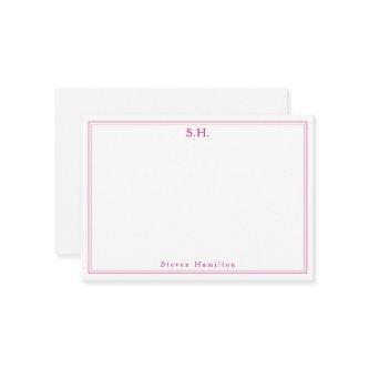 Magenta Pink 2 Monogram Name Minimal Border Note Card