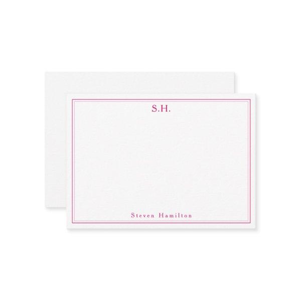 Magenta Pink 2 Monogram Name Minimal Border Note Card