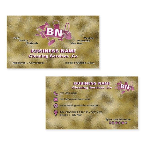 Magenta Pink Cleaning Service Logo Shiny Gold Foil