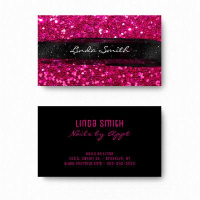 Magenta Pink Confetti Glitter Black Brush Strokes