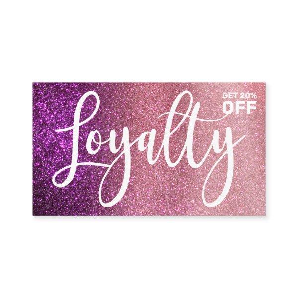 Magenta Pink Triple Glitter Ombre Typography Loyalty Card