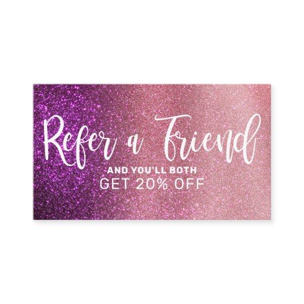 Magenta Pink Triple Glitter Ombre Typography Referral Card