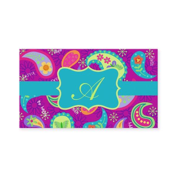 Magenta Purple Turquoise Modern Paisley Monogram