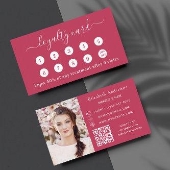 Magenta white QR code photo business loyalty card
