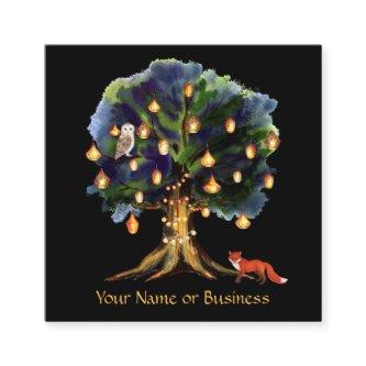 Magical Tree With Lanterns Woodland Fox, Owl Square