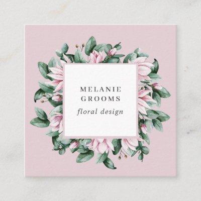 Magnolia and Eucalyptus floral frame pink Square