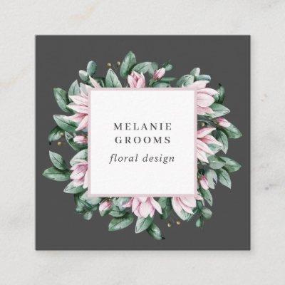 Magnolia and Eucalyptus floral frame pink Square