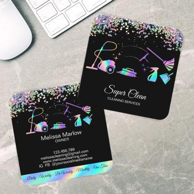 Maid Cleaning House Holographic Sparkling Business Square