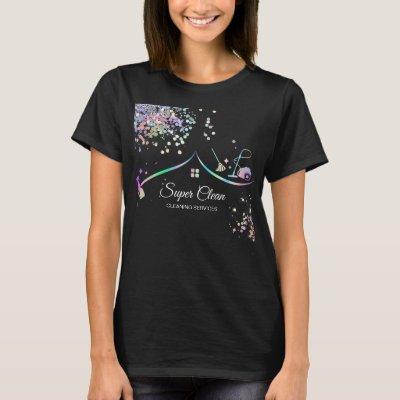 Maid Cleaning House Holographic Sparkling Business T-Shirt