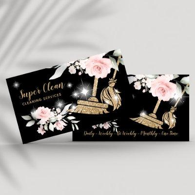 Maid Cleaning House Sparkling Gold Floral Business