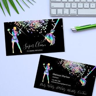 Maid Cleaning House Sparkling Holograph Business C