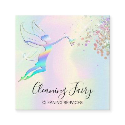 Maid Cleaning House Sparkling Holograph Fairy Square