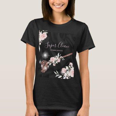 Maid Cleaning House Sparkling rose gold floral Squ T-Shirt