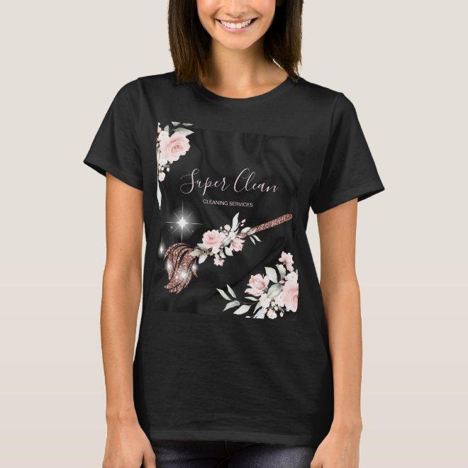 Maid Cleaning House Sparkling rose gold floral Squ T-Shirt