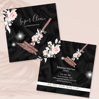 Maid Cleaning House Sparkling rose gold floral Square