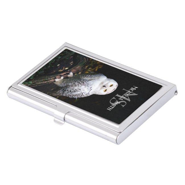 Majestic winter snowy owl monogram custom name case