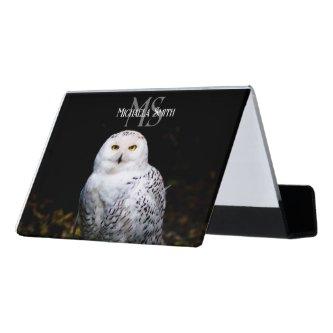 Majestic winter snowy owl monogram custom name desk  holder